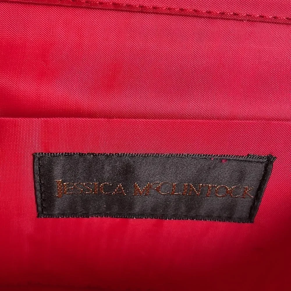 Jessica Mcclintock Satin Sequined Reddish Pink Shoulder Evening Bag Purse